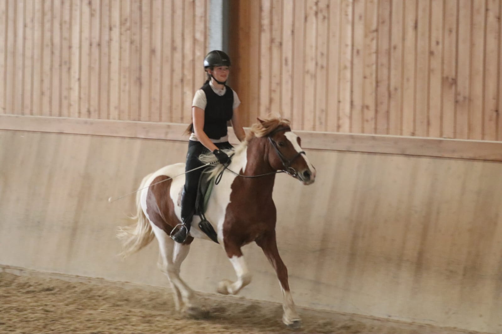 Das Bild zeigt die Fotografin im Galopp auf dem Isländer Tigull